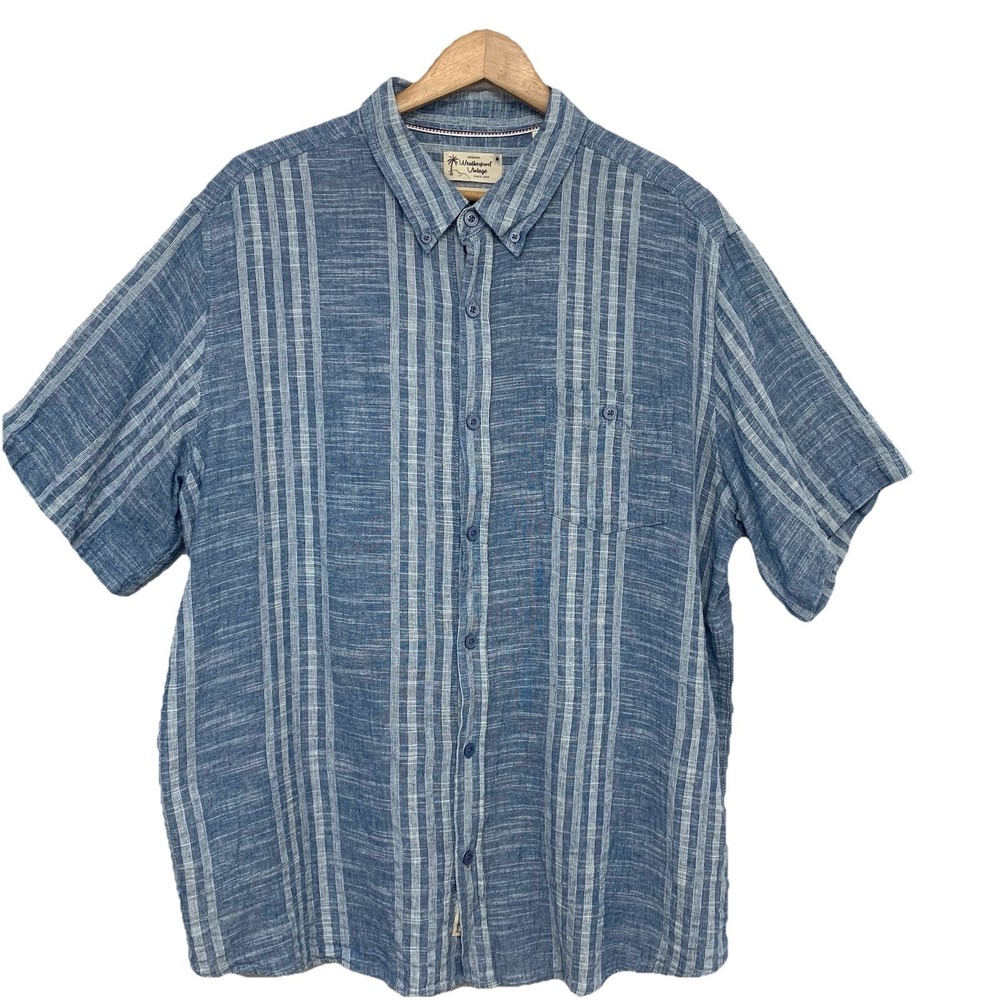 Weatherproof‎ Vintage Linen Cotton Button Down Shirt Men XXL 2XL Blue Stripe